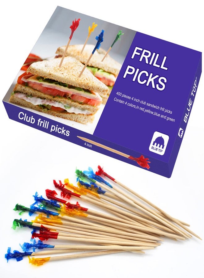 BLUETOP BLUE TOP 400pcs 4 Inch Wood Frill Picks Toothpicks,Frill Toothpicks,Decorative Sandwiches Picks,Cocktail Party Toothpicks for Drink and Appetizers,Great to use at Valentines Day and Parties. - Image 1